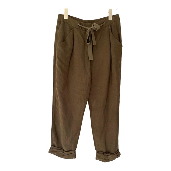 Wilfred Pants - Wilfred Aritzia Allant Relaxed Fit Cropped Lyocell Linen Pants in Olive Size 2